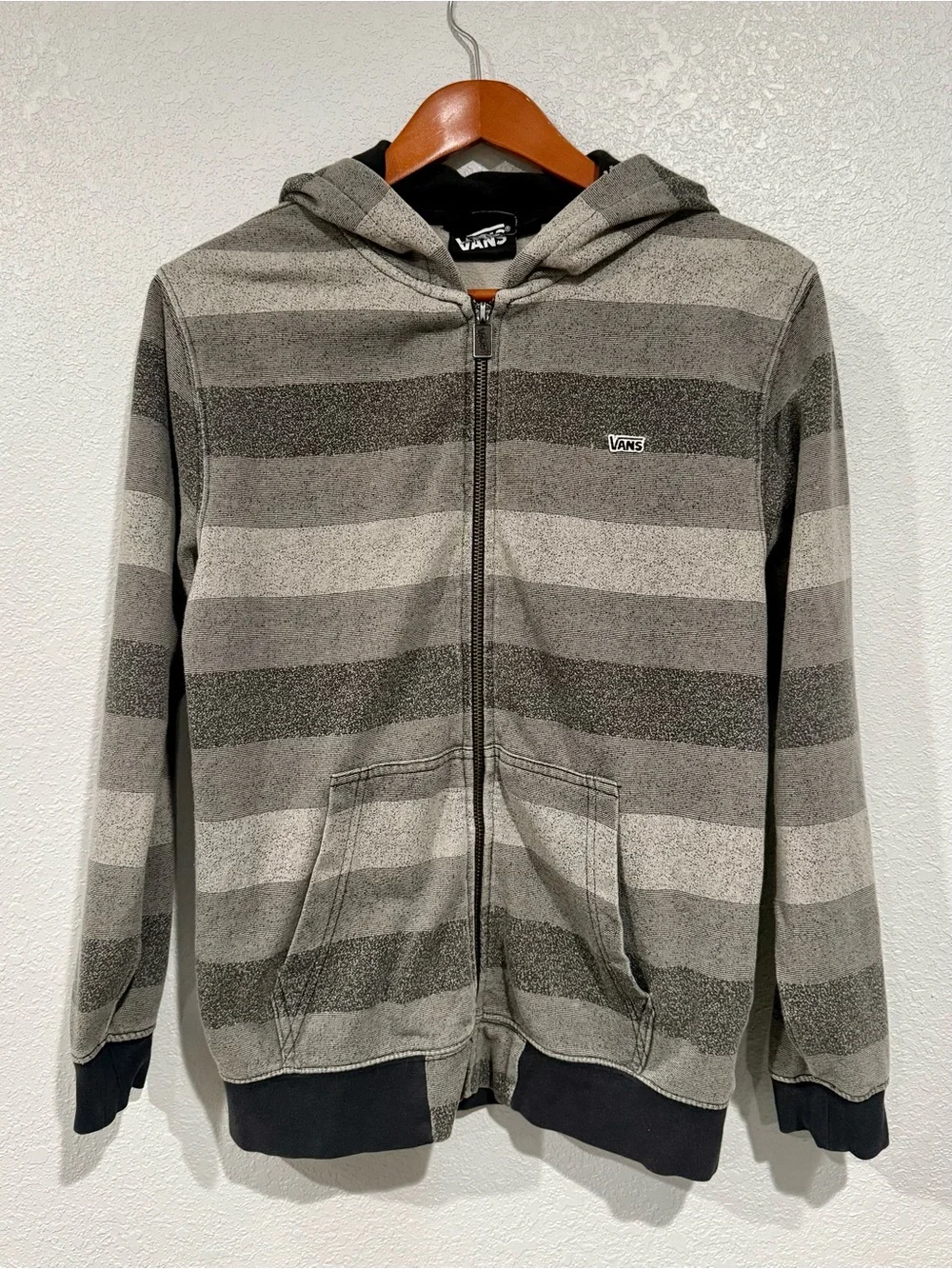 Kids Vans Gray Striped Zip-Up Hoodie with Black Trim